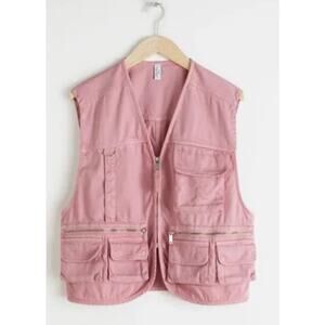 & Other Stories Cotton Blend Workwear Utility Safari Vest Pink Women's 2